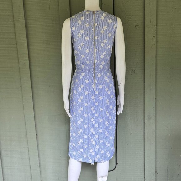 MAGGY LONDON Blue Striped Applique Daisy Sheath Dress 10/12 - Picture 4 of 5